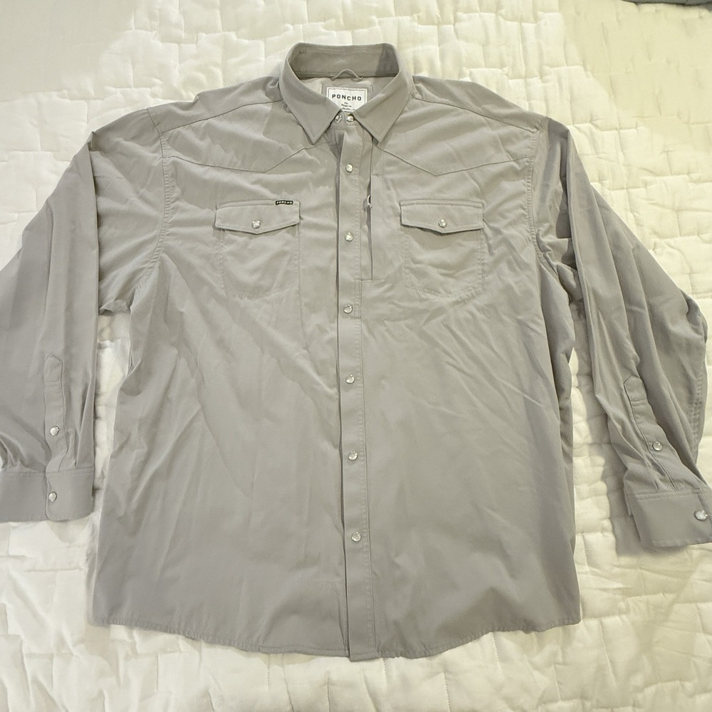Poncho Long Sleeve Men's Xxl Regular Gray Pearl Button Fishing Shirt